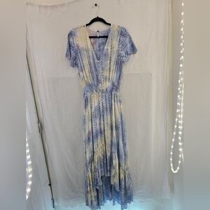 YOUNG FABULOUS & Broke Pastel Tyedyed Maxi Eyelet Details Cottage Dress Ladies M